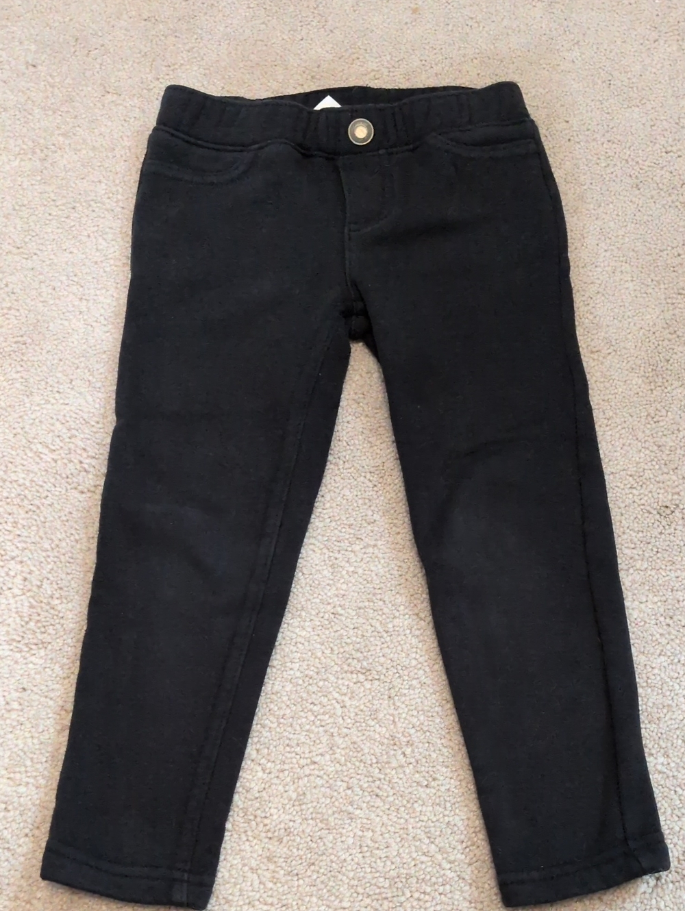 Carter's Black Kids Stretch (Fleece Inside) Leggings with Faux Button (4T)